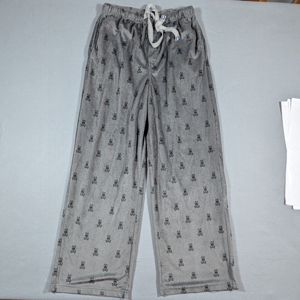 Psycho Bunny Pajama Pants Mens XL Gray Fleece Logo Print Lounge Sleepwear